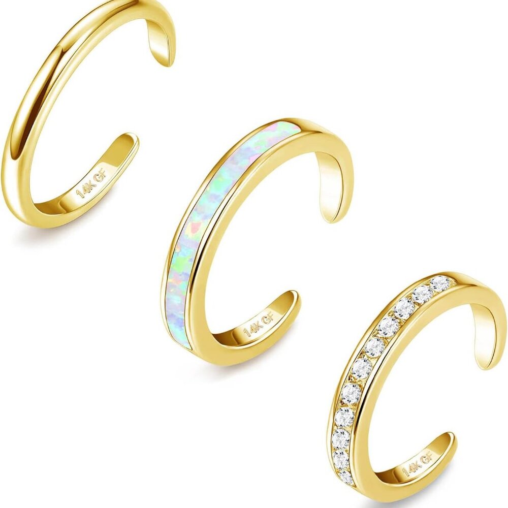 3pcs 14k Gold Filled Toe Rings For Women Adjustable Silver Gold Toe Ring Set Cut